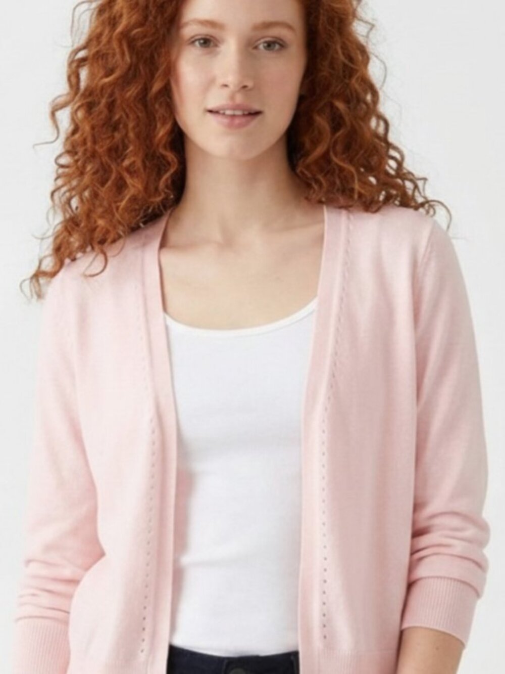 Evolution by Cyrus Summer Cardigan Sweater Baby Pink Open Front M EUC